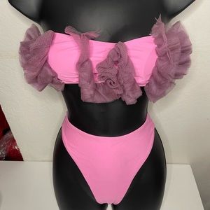 Shein Pink Bikini Swimwear Frills Bandeau